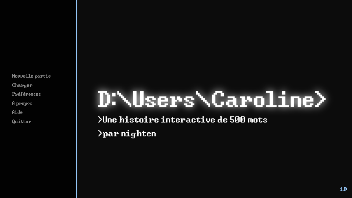 Image Écran titre de Caroline, une histoire interactive de 500 mots par Nighten